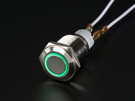 Fém nyomógomb világító zöld LED gyűrűvel - Vízálló