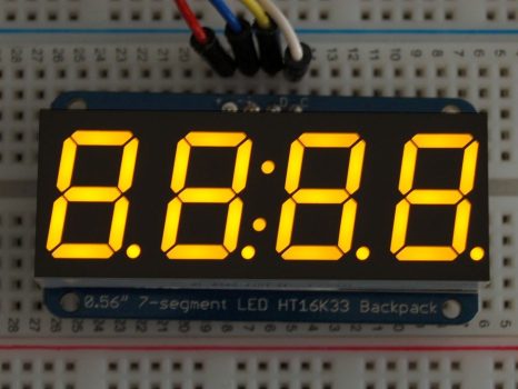 Adafruit 0.56" 4-Digit 7-Segment Display w/I2C Backpack - Sárga