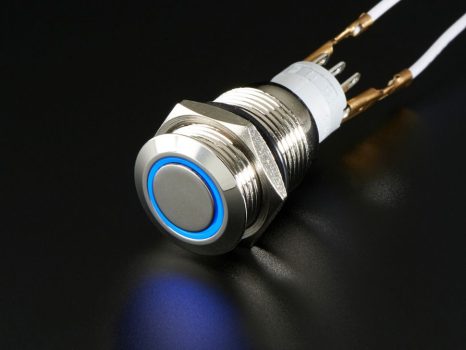 Fém ON/OFF kapcsoló világító kék LED gyűrűvel - Vízálló