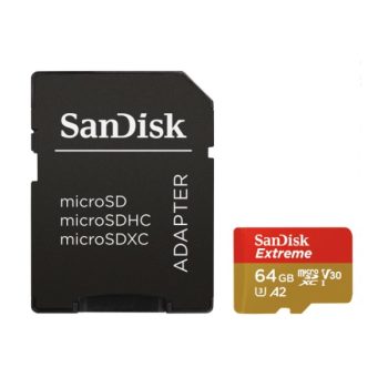 SANDISK MICROSD EXTREME KÁRTYA 64GB, 160MB/S, A2 C10 V30 UHS-I U3