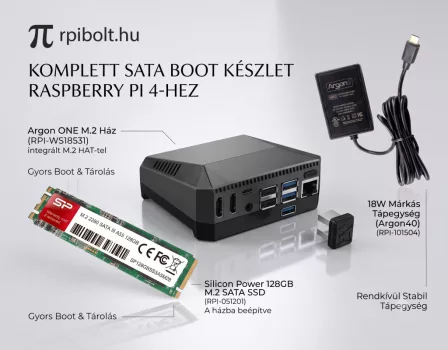 Argon ház PI4-hez 128GB SILICON POWER M.2 SATA SSD-vel, ajándék tápegységgel Argon ház PI4-hez 128GB SILICON POWER M.2 SATA SSD-vel, ajándék tápegységgel