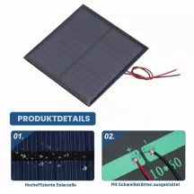   Napelem 80x80 mm - 0,9 W, 6 V, 150 mA-es polikristályos napelem 2 kábellel