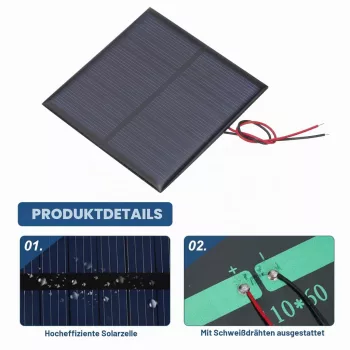 Napelem 80x80 mm - 0,9 W, 6 V, 150 mA-es polikristályos napelem 2 kábellel Napelem 80x80 mm - 0,9 W, 6 V, 150 mA-es polikristályos napelem 2 kábellel