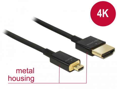 Prémium minőségű Delock HDMI-kábel Ethernettel - HDMI-A-dugó > HDMI Micro-D-dugó, 3D, 4K@60fps, 1 m, vékony Raspberry PI 4-hez