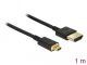 Prémium minőségű Delock HDMI-kábel Ethernettel - HDMI-A-dugó > HDMI Micro-D-dugó, 3D, 4K@60fps, 1 m, vékony Raspberry PI 4-hez