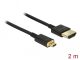 Prémium minőségű Delock HDMI-kábel Ethernettel - HDMI-A-dugó > HDMI Micro-D-dugó, 3D, 4K@60fps, 2 m, vékony Raspberry PI 4-hez