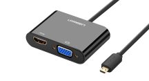   UGREEN microHDMI-HDMI és microHDMI - VGA 2 az 1-ben átalakító kábel audio csatlakozással