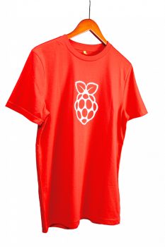 Piros pamut póló Raspberry PI logóval - L méret