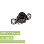   RPi Nappali és Éjszakai Kamera, 5MP OV5647 szenzor, GPIOról kapcsolható IR szűrő, állítható fókusz, dual IR reflektor