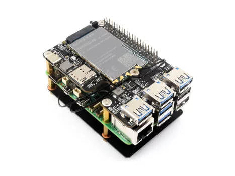 PCIe - M.2 4G/5G és USB 3.2 HAT Raspberry Pi 5-höz, Kompatibilis a SIMCom/Quectel 4G/5G modulokkal, Raspberry Pi 5 HAT, Nagysebességű hálózatépítés