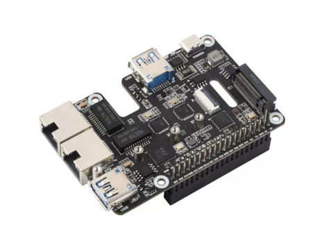 PCIe - USB 3.2 Gen1 / 2.5G ETH / M.2 NVMe adapter Raspberry Pi 5-höz, támogatja az NVMe protokollt, M.2 SSD meghajtót, kibővíti a 2 csatornás USB 3.2 portokat és a 2 csatornás Ethernet portokat PCIe - USB 3.2 Gen1 / 2.5G ETH / M.2 NVMe adapter Raspberry Pi 5-höz, támogatja az NVMe protokollt, M.2 SSD meghajtót, kibővíti a 2 csatornás USB 3.2 portokat és a 2 csatornás Ethernet portokat